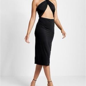 Elegant Black Halter/ Silky Convertible Midi Dress
